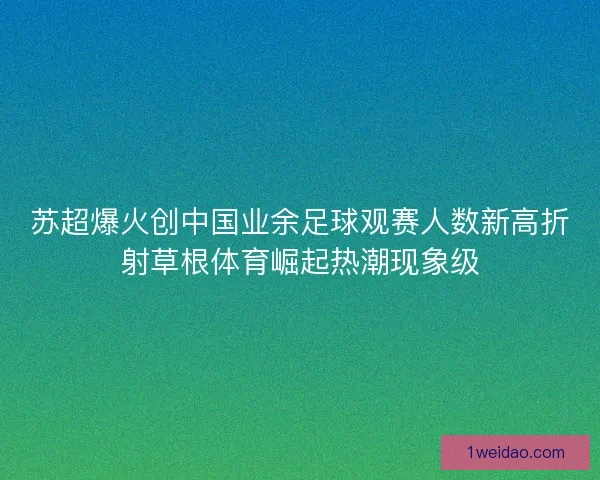 苏超爆火创中国业余足球观赛人数新高折射草根体育崛起热潮现象级